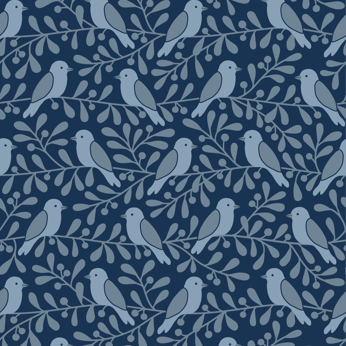 Wallpaper - Birds on Branches Blue