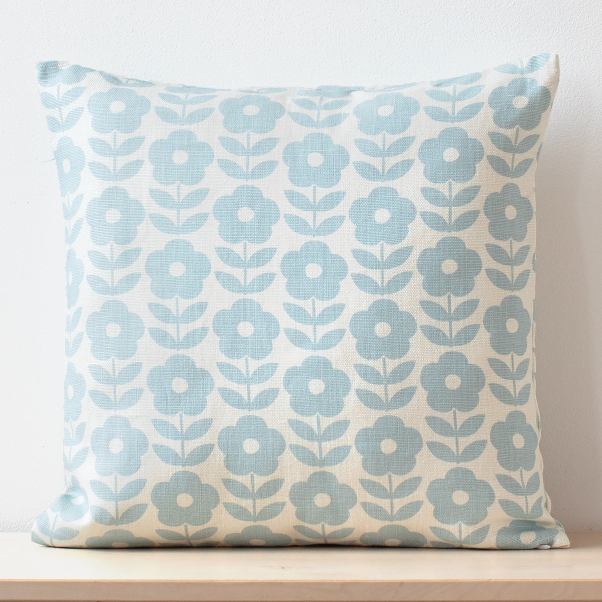 Belgian Linen Pillow Case - Danish Flowers Pale Blue
