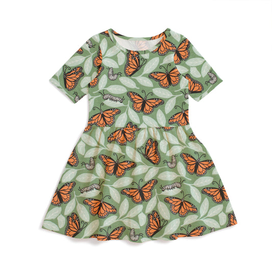 Alberta Dress - Monarchs Dark Green
