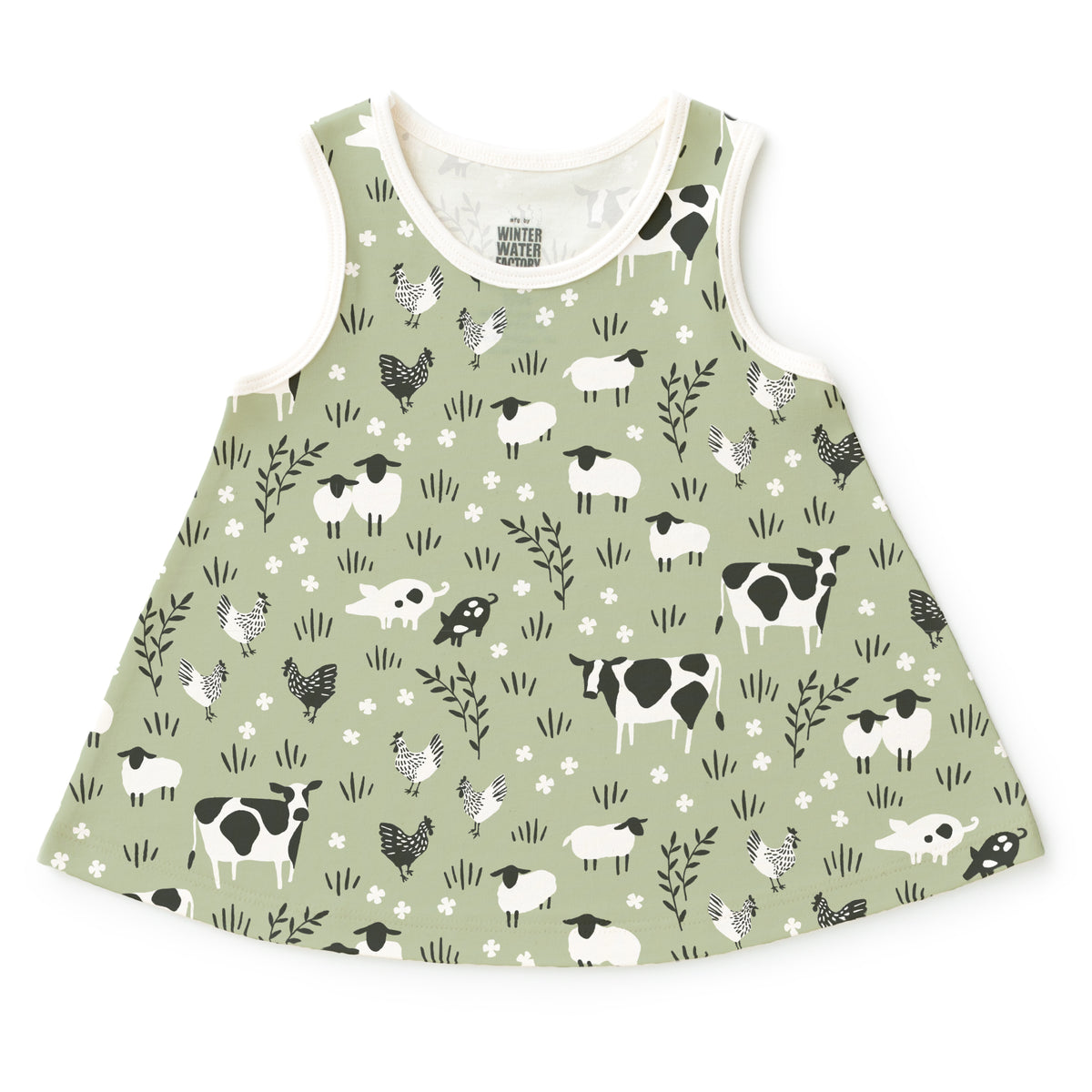 Iris Baby Tunic - Farm Animals Pale Green