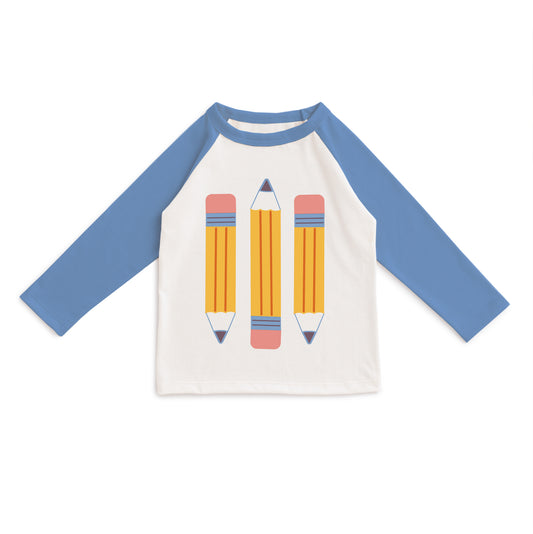 3/4 Sleeve Baseball Tee - Pencils Lake Blue & Natural