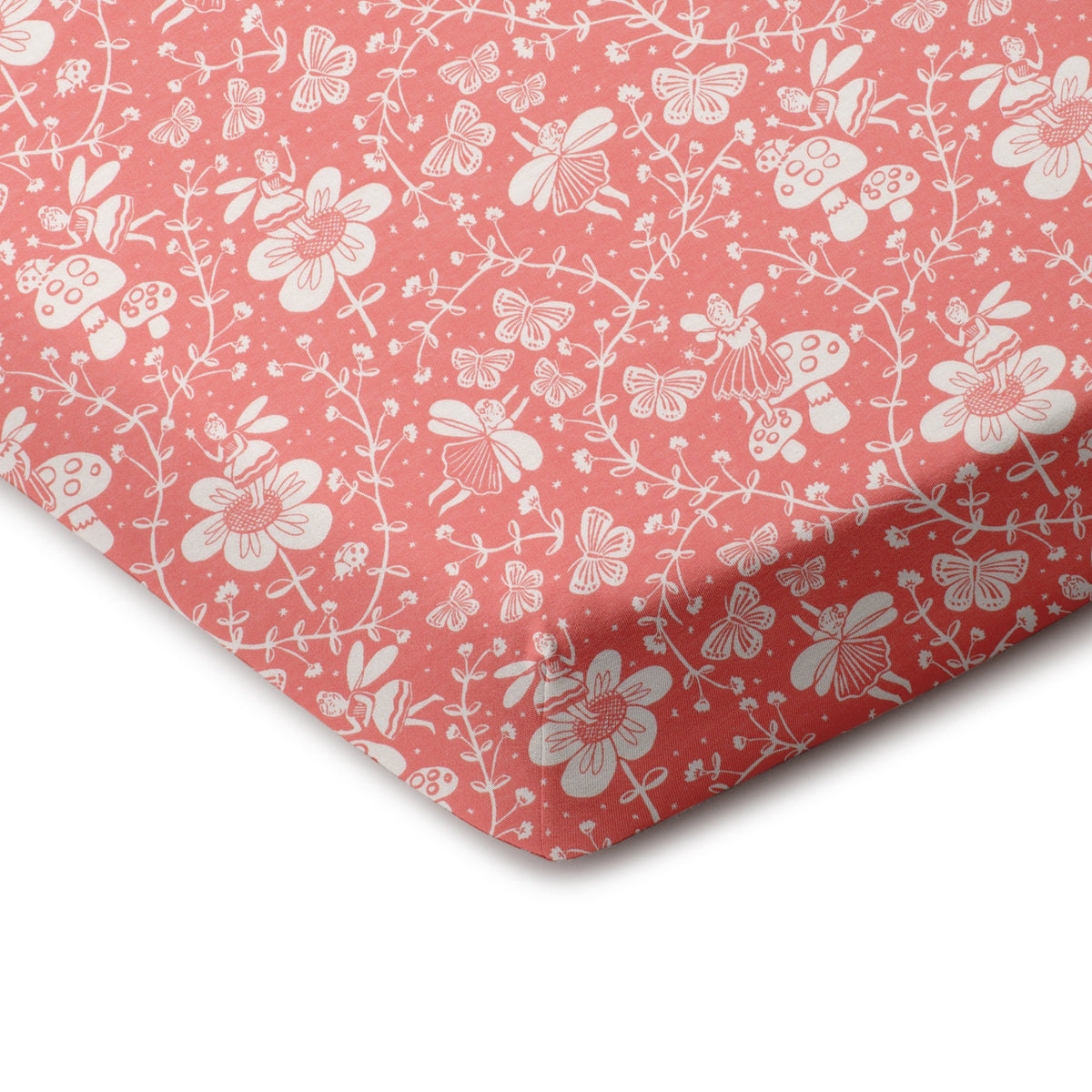 Fitted Crib Sheet - Fairies Coral