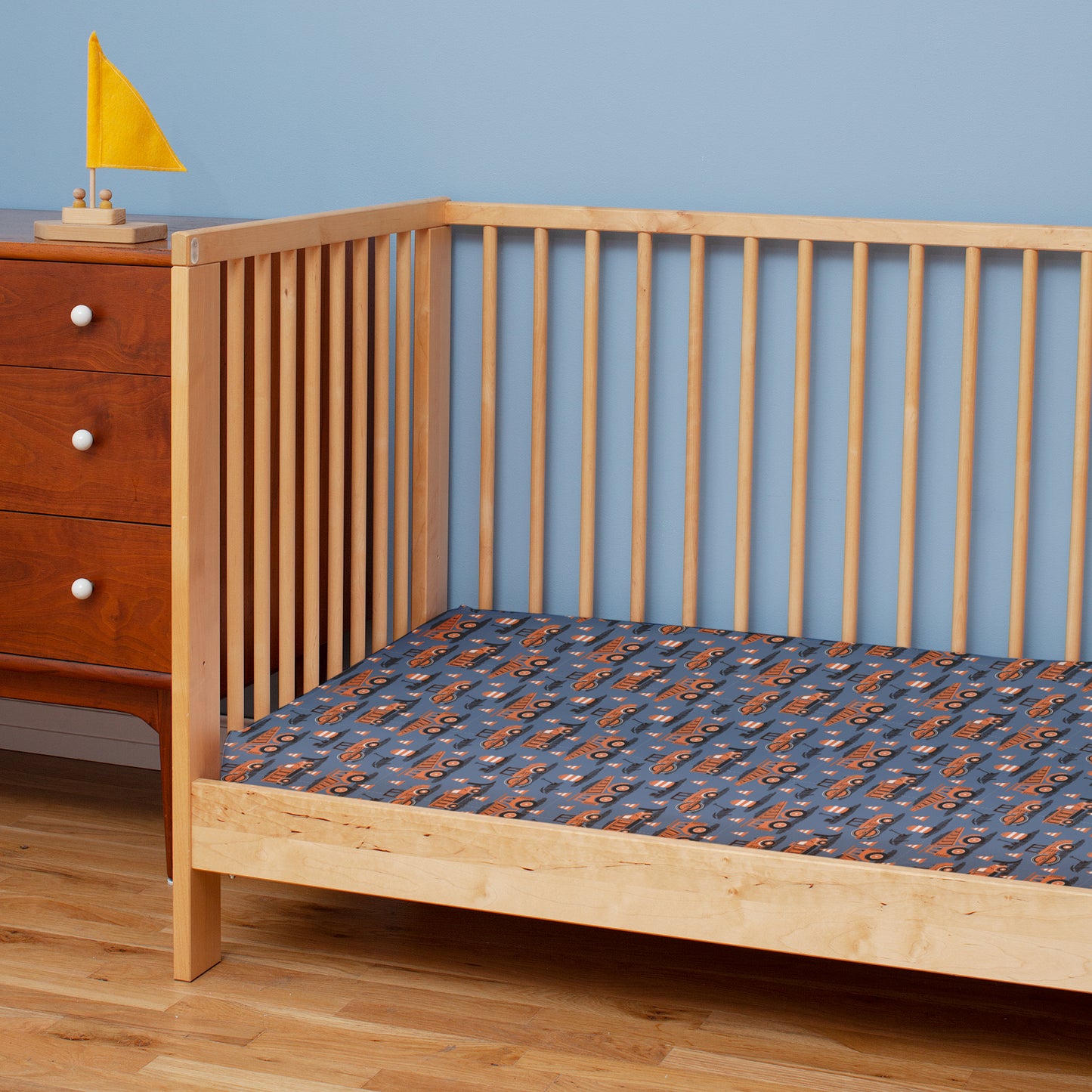Fitted Crib Sheet - Roadwork Orange & Blue