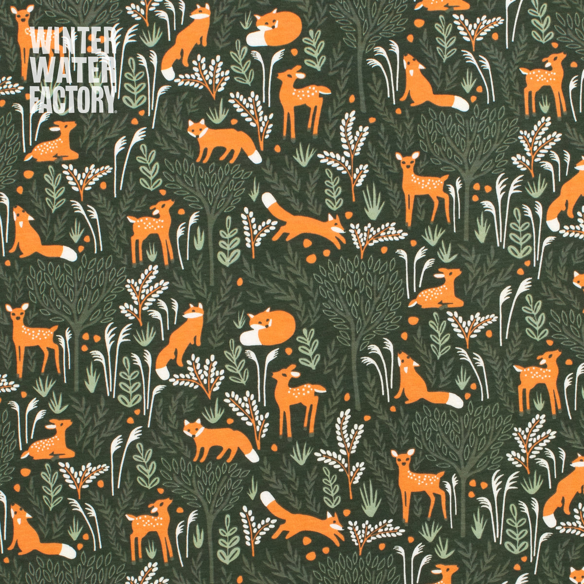 Long Sleeve Snapsuit - Deer & Foxes Dark Green