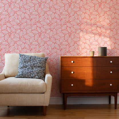 Wallpaper - Leaves & Berries Peach