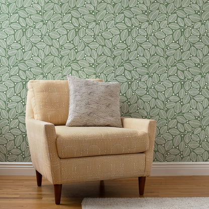 Wallpaper - Leaves & Berries Green