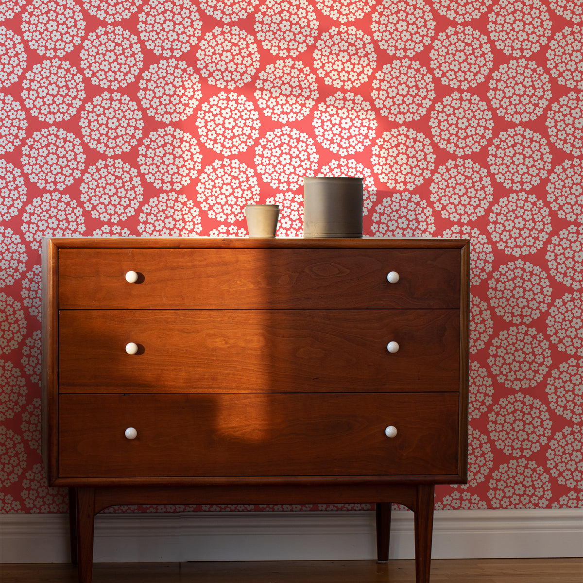 Wallpaper - Flower Dots Coral