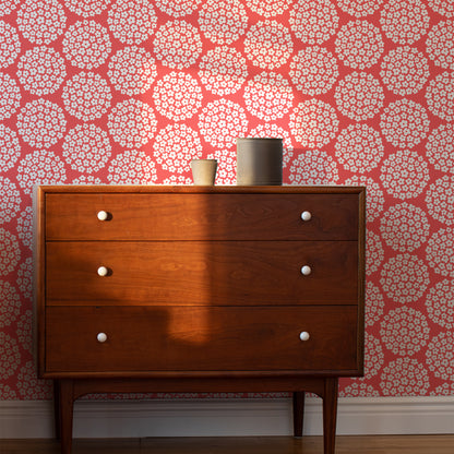 Wallpaper - Flower Dots Coral