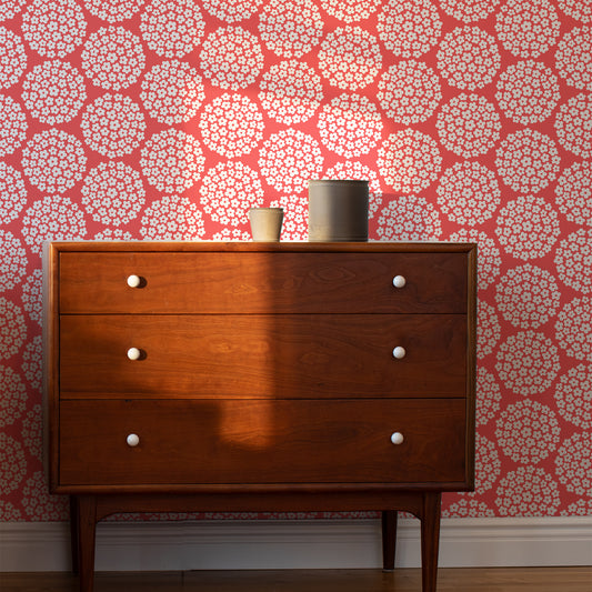 Wallpaper - Flower Dots Coral