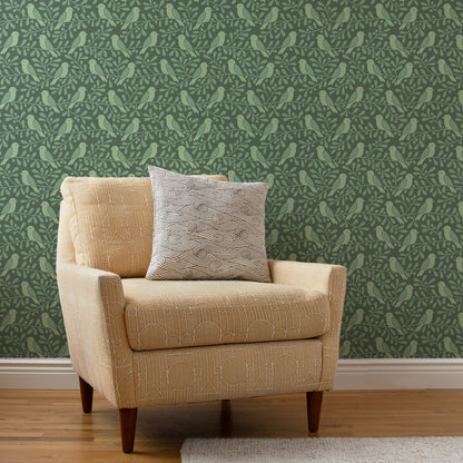Wallpaper - Birds on Branches Green
