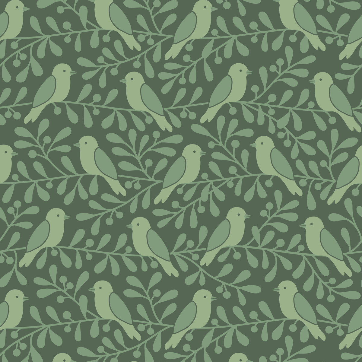Wallpaper - Birds on Branches Green