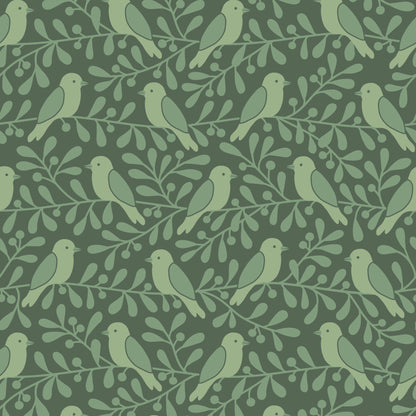 Wallpaper - Birds on Branches Green