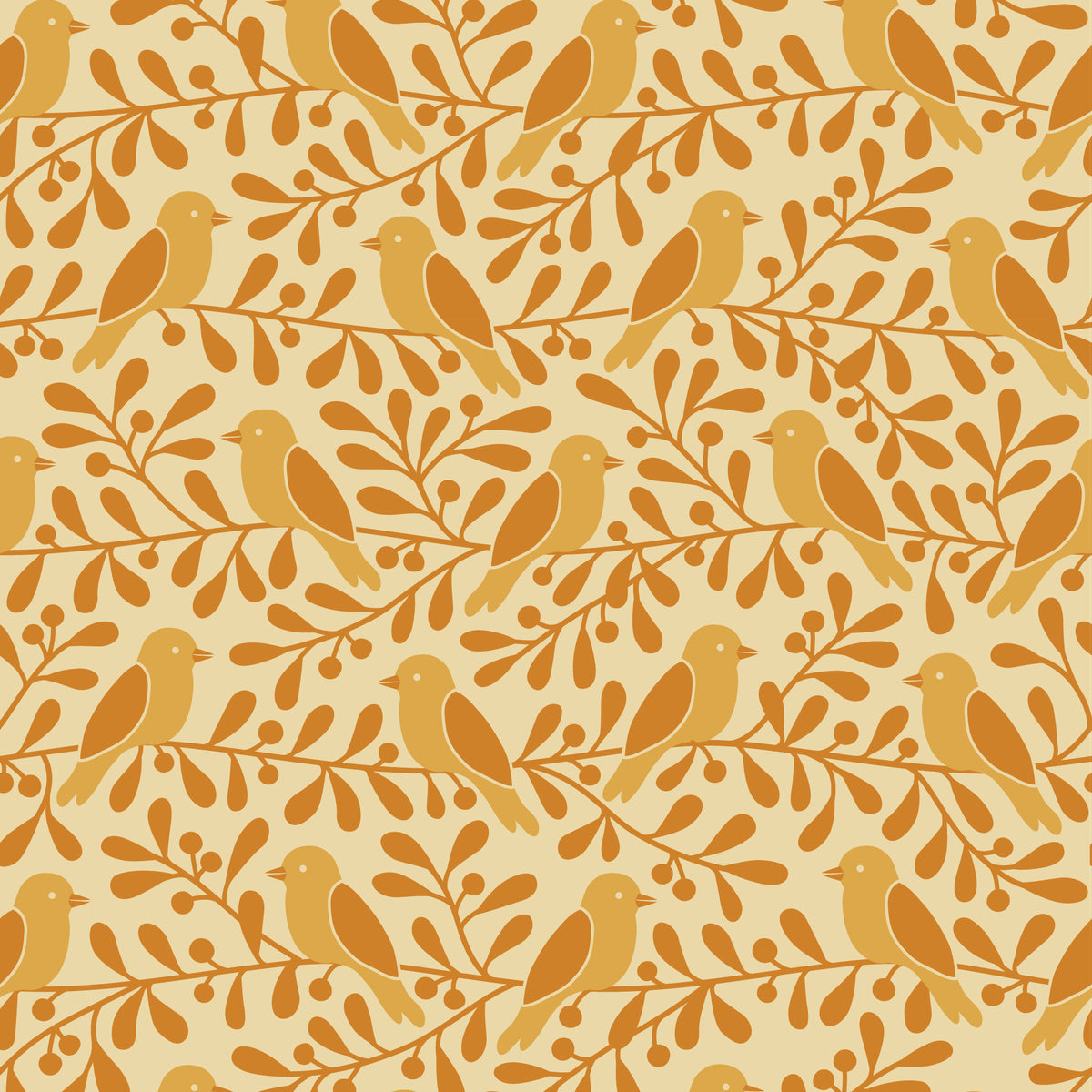 Wallpaper - Birds on Branches Ochre