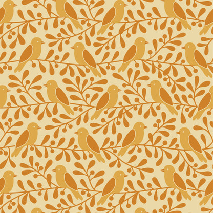 Wallpaper - Birds on Branches Ochre