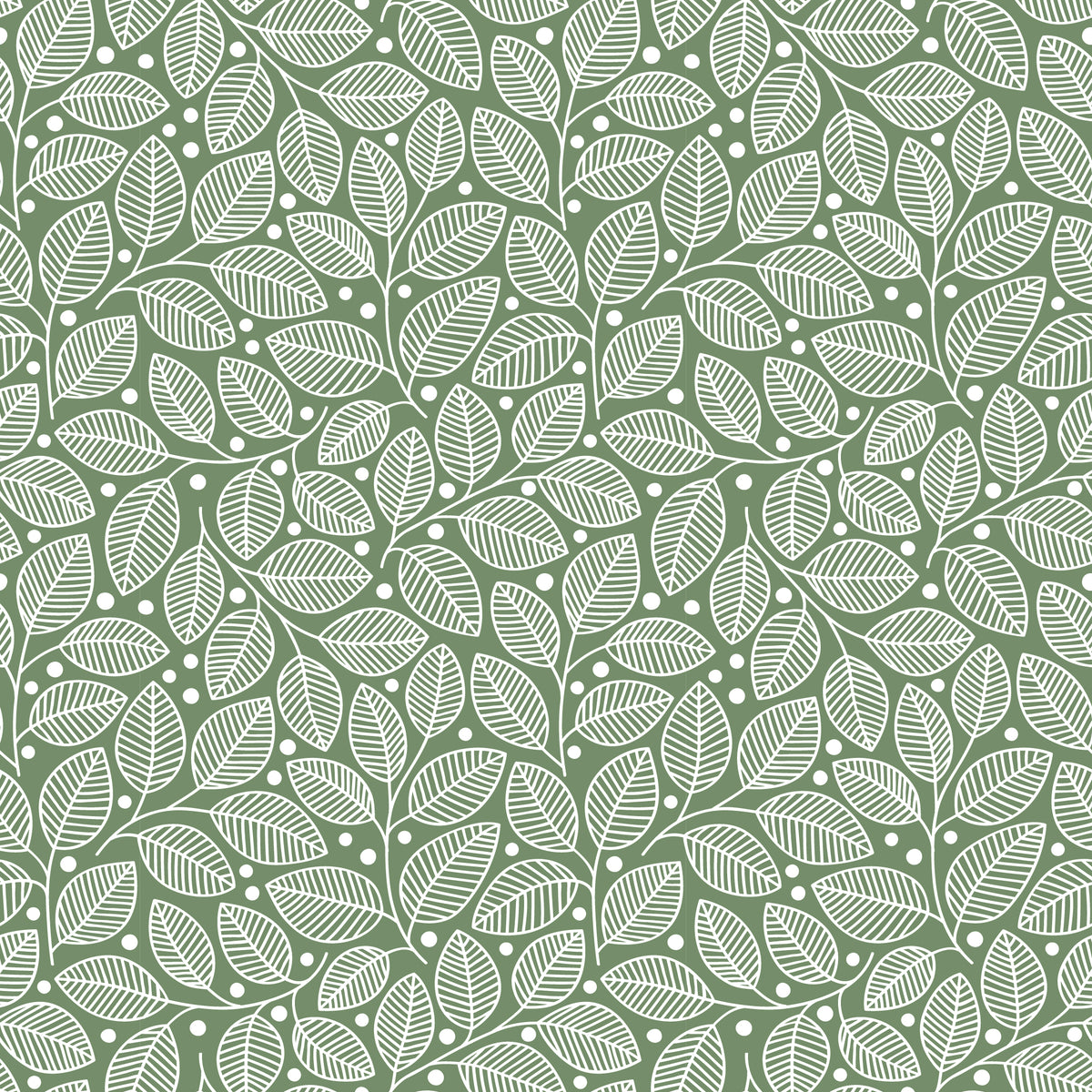 Wallpaper - Leaves & Berries Green