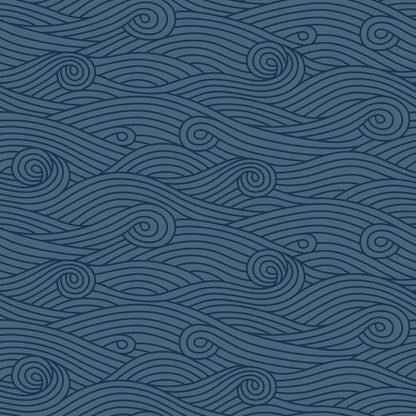 Wallpaper - Ocean Waves Navy & Blue