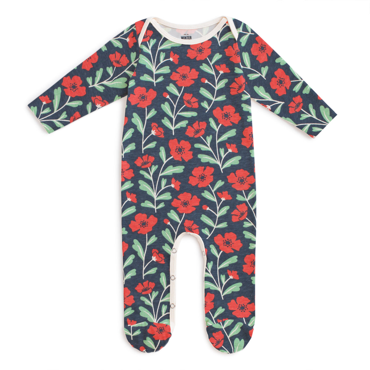 Footed Romper - Poppies Navy