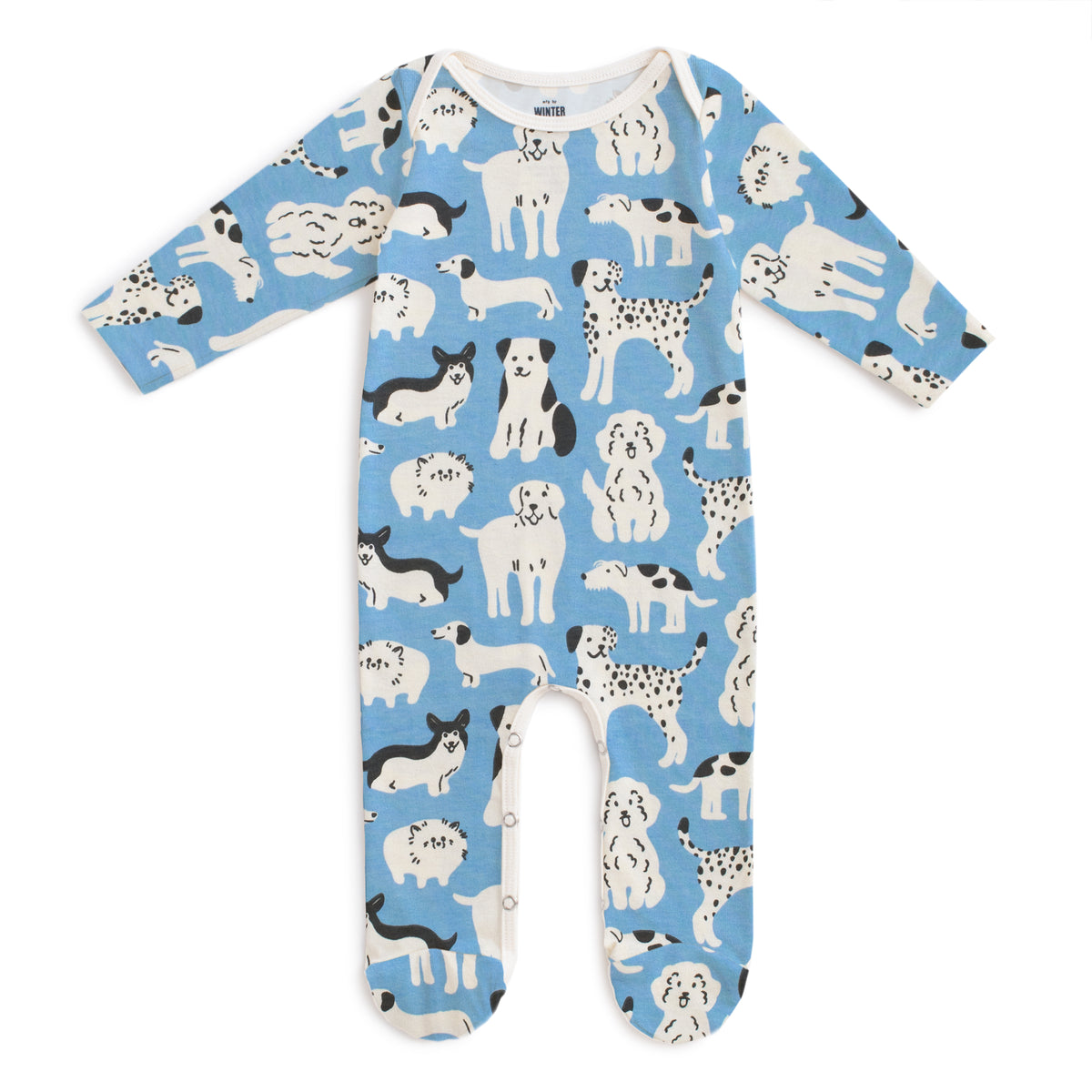Footed Romper - Dog Parade Blue