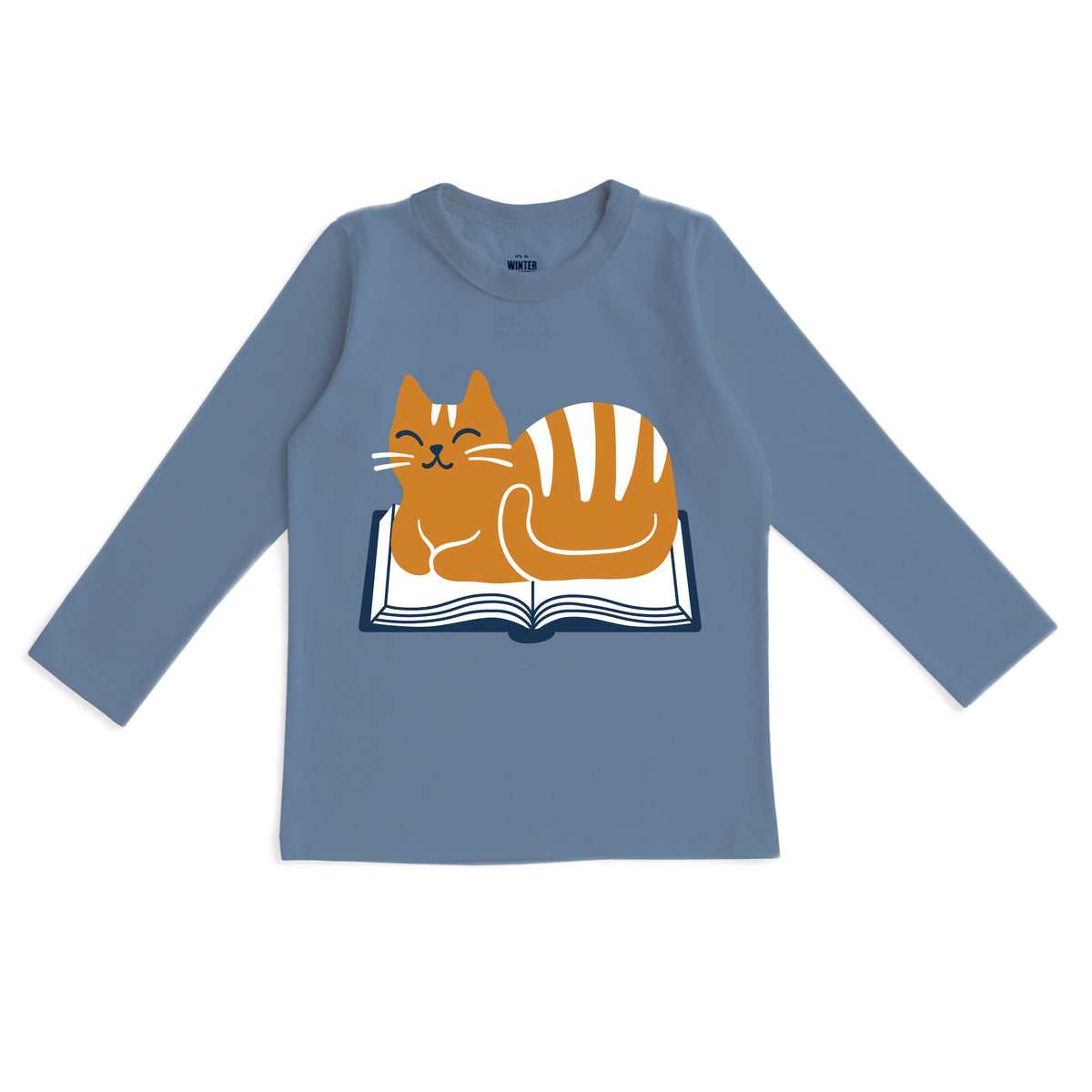 Long-Sleeve GRAPHIC Tee - Book Cat Lake Blue