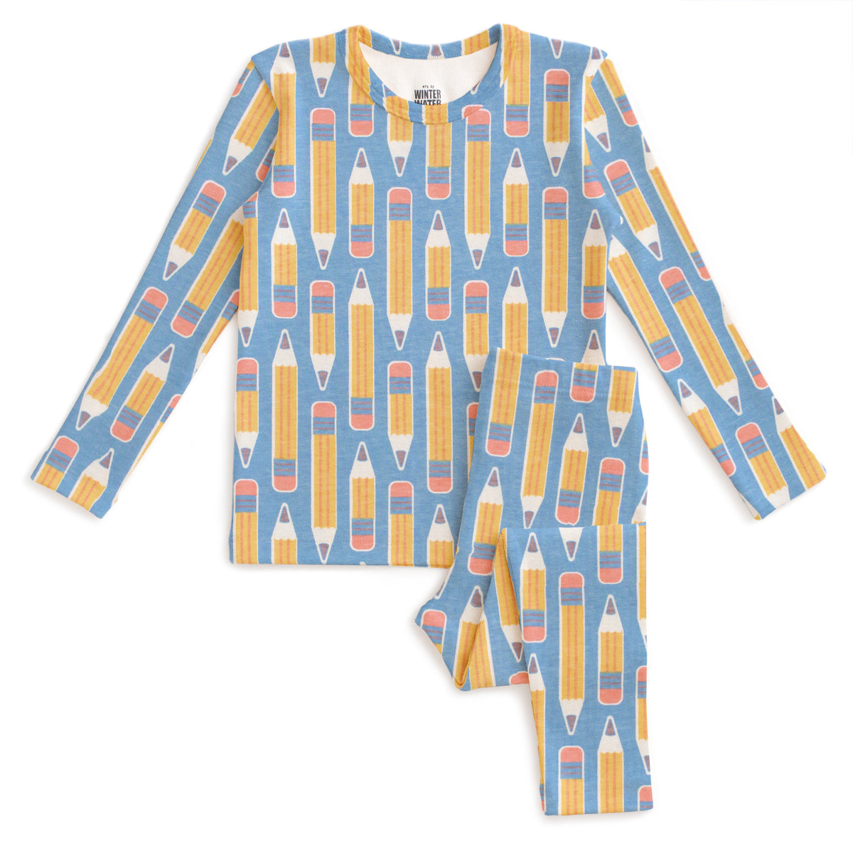 Kids Pajama Set - Pencils Blue