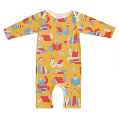 Long Sleeve Romper - Bookworms Yellow