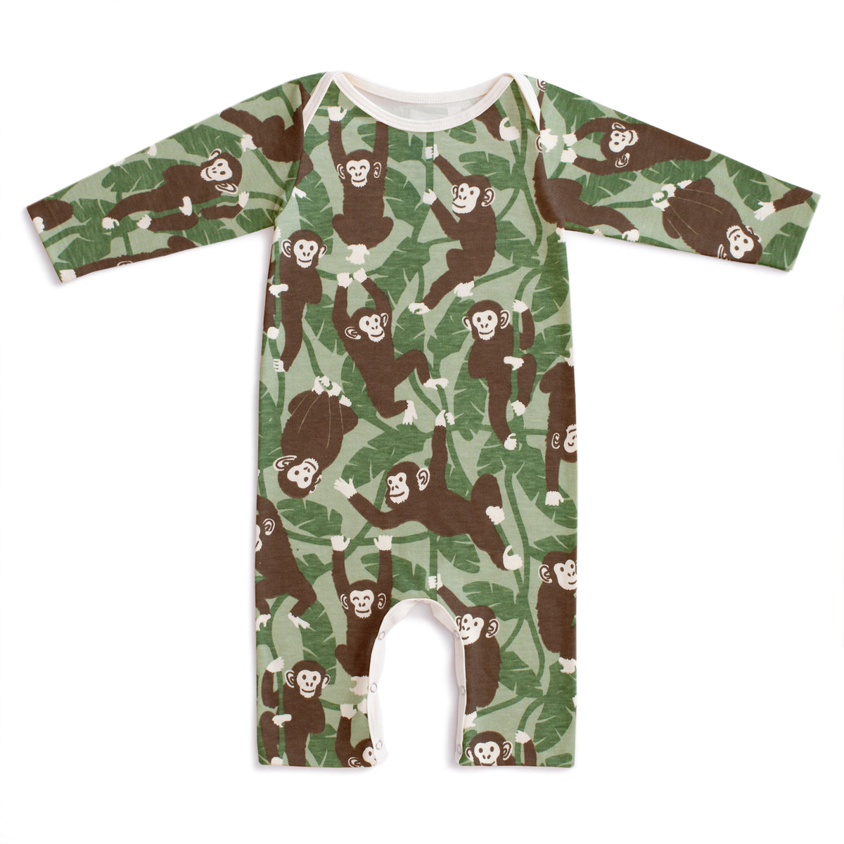 Long-Sleeve Romper - Chimpanzees Green