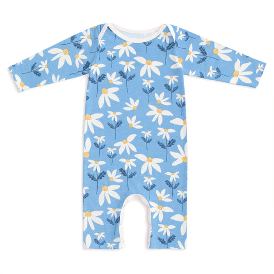 Long Sleeve Romper - Daisies Blue