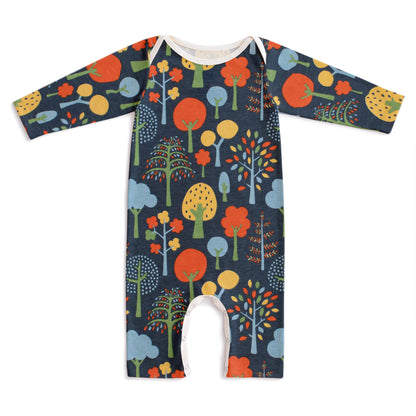 Long Sleeve Romper - Trees Navy & Green