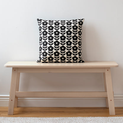 Belgian Linen Pillow Case - Danish Flowers Charcoal