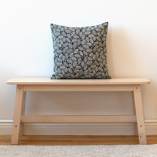 Belgian Linen Pillow Case - Leaves & Berries Charcoal