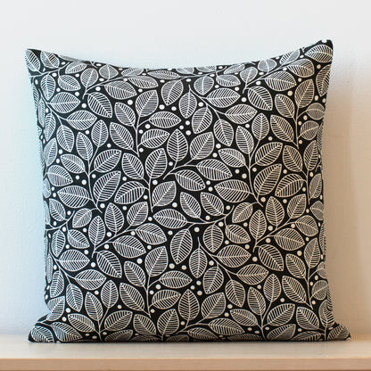 Belgian Linen Pillow Case - Leaves & Berries Charcoal