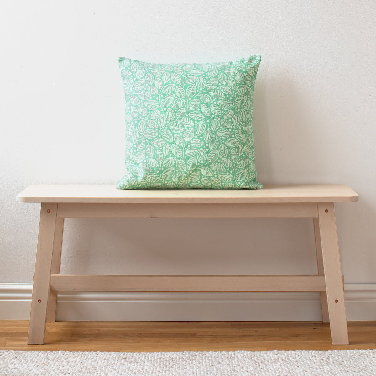 Belgian Linen Pillow Case - Leaves & Berries Mint