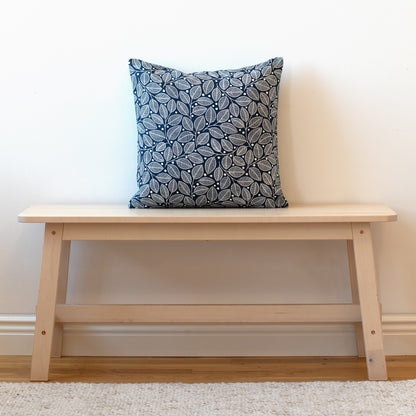 Belgian Linen Pillow Case - Leaves & Berries Navy