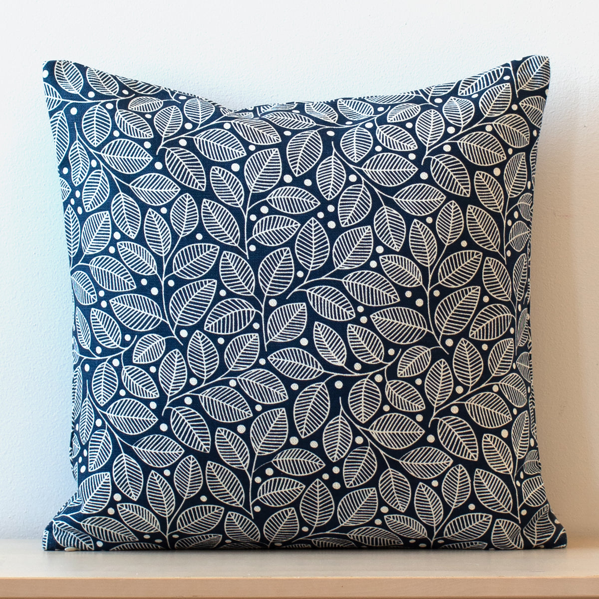 Belgian Linen Pillow Case - Leaves & Berries Navy