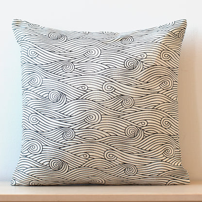 Belgian Linen Pillow Case - Ocean Waves Charcoal