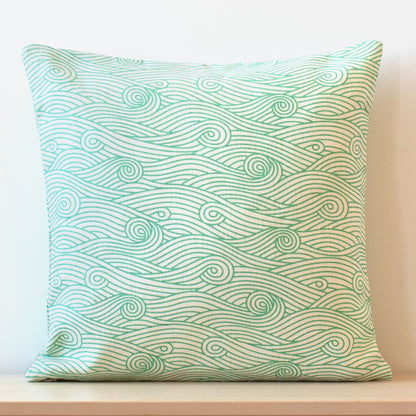 Belgian Linen Pillow Case - Ocean Waves Mint