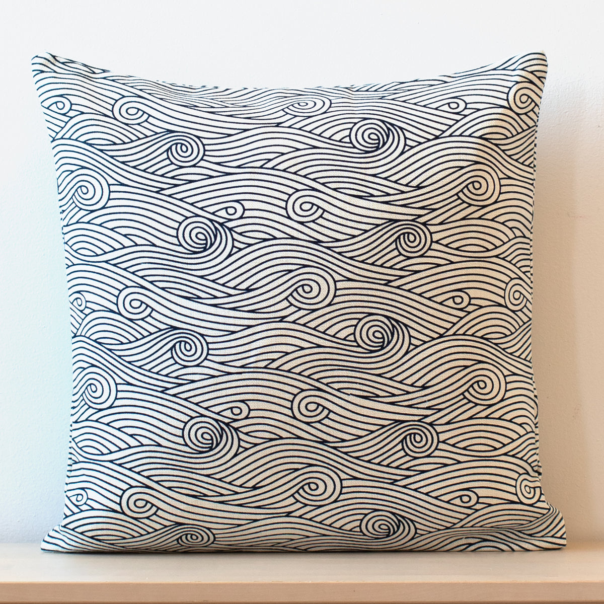Belgian Linen Pillow Case - Ocean Waves Midnight Blue