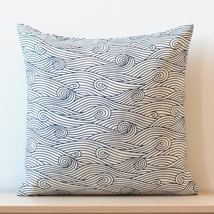 Belgian Linen Pillow Case - Ocean Waves Navy