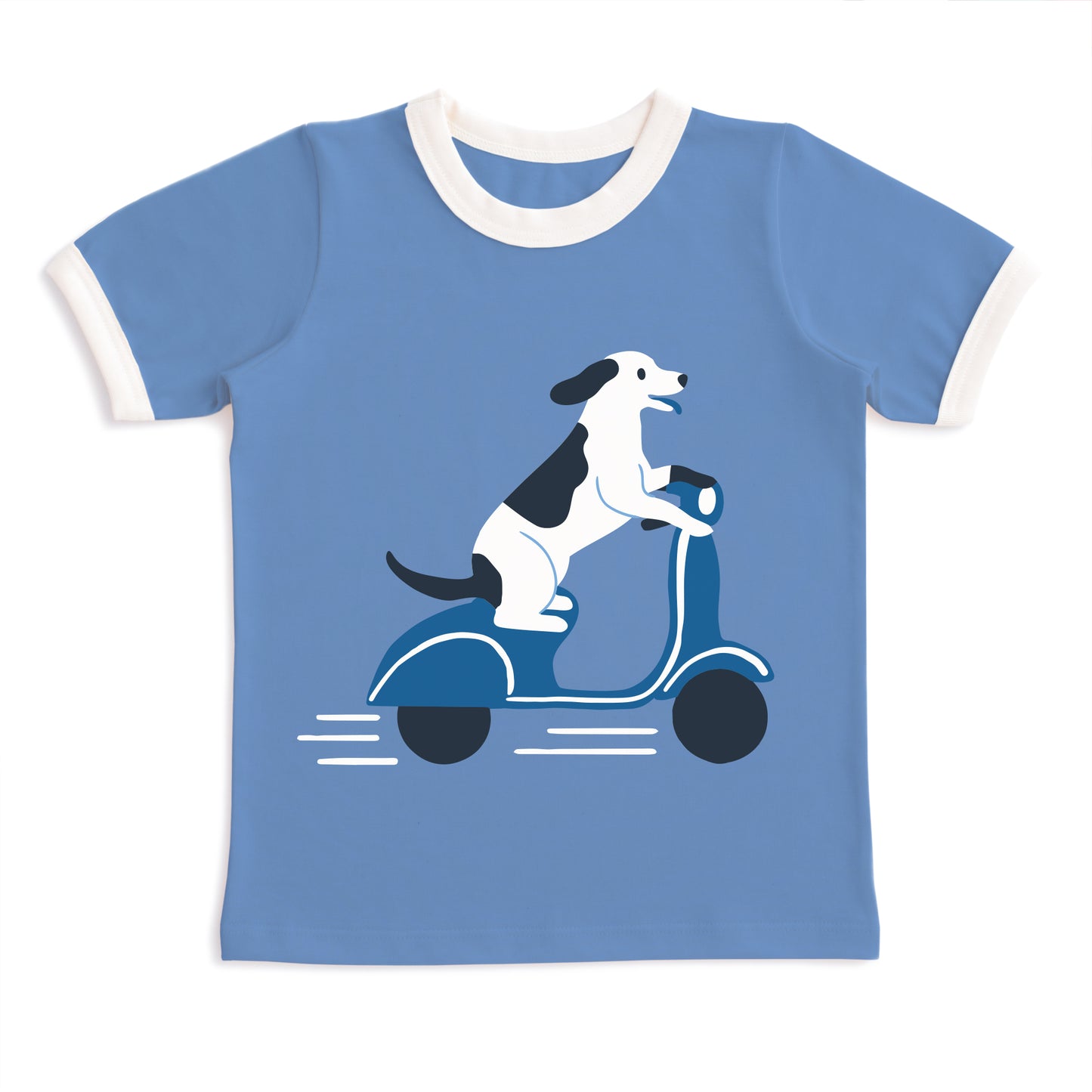 GRAPHIC Ringer Tee - Dog on Scooter Lake Blue
