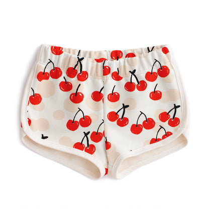 French Terry Shorts - Cherries Red