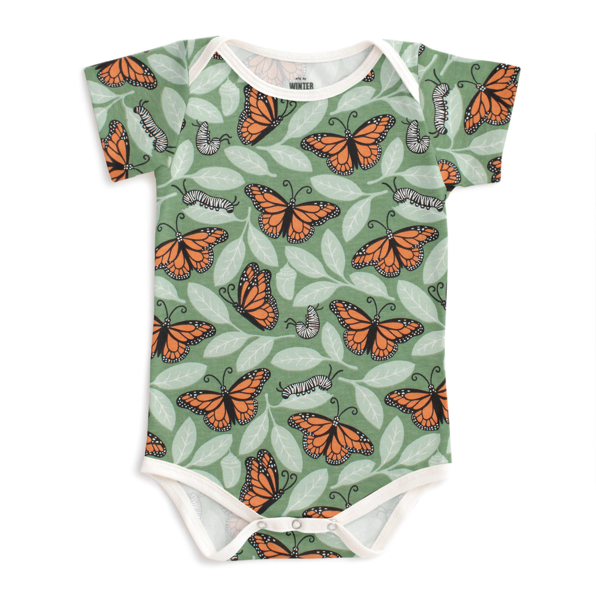 Short Sleeve Snapsuit - Monarchs Dark Green