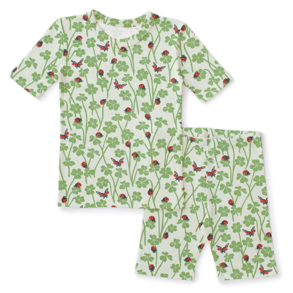Kids Summer Pajama Set - Clover & Ladybugs Green