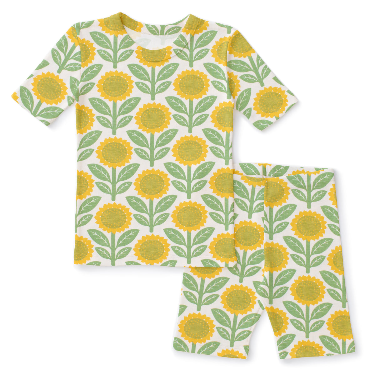 Kids Summer Pajama Set - Sunflowers Green