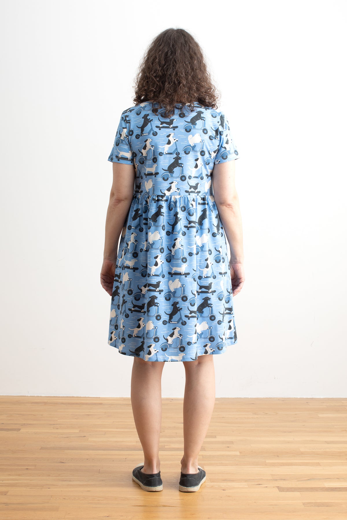 Stockholm Dress - Dogs on Scooters Blue