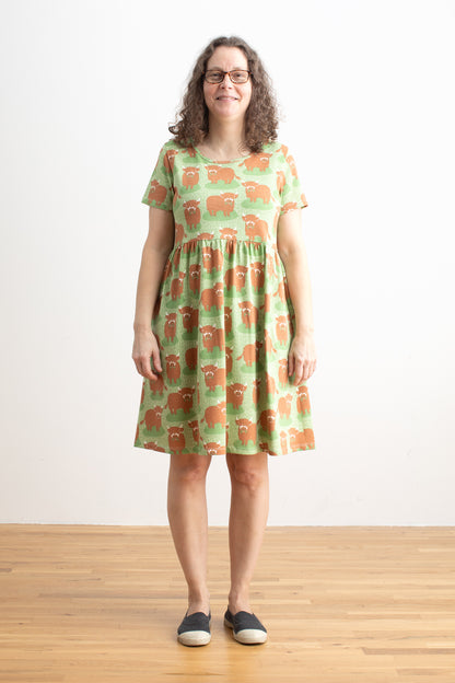 Stockholm Dress - Highland Cows Green