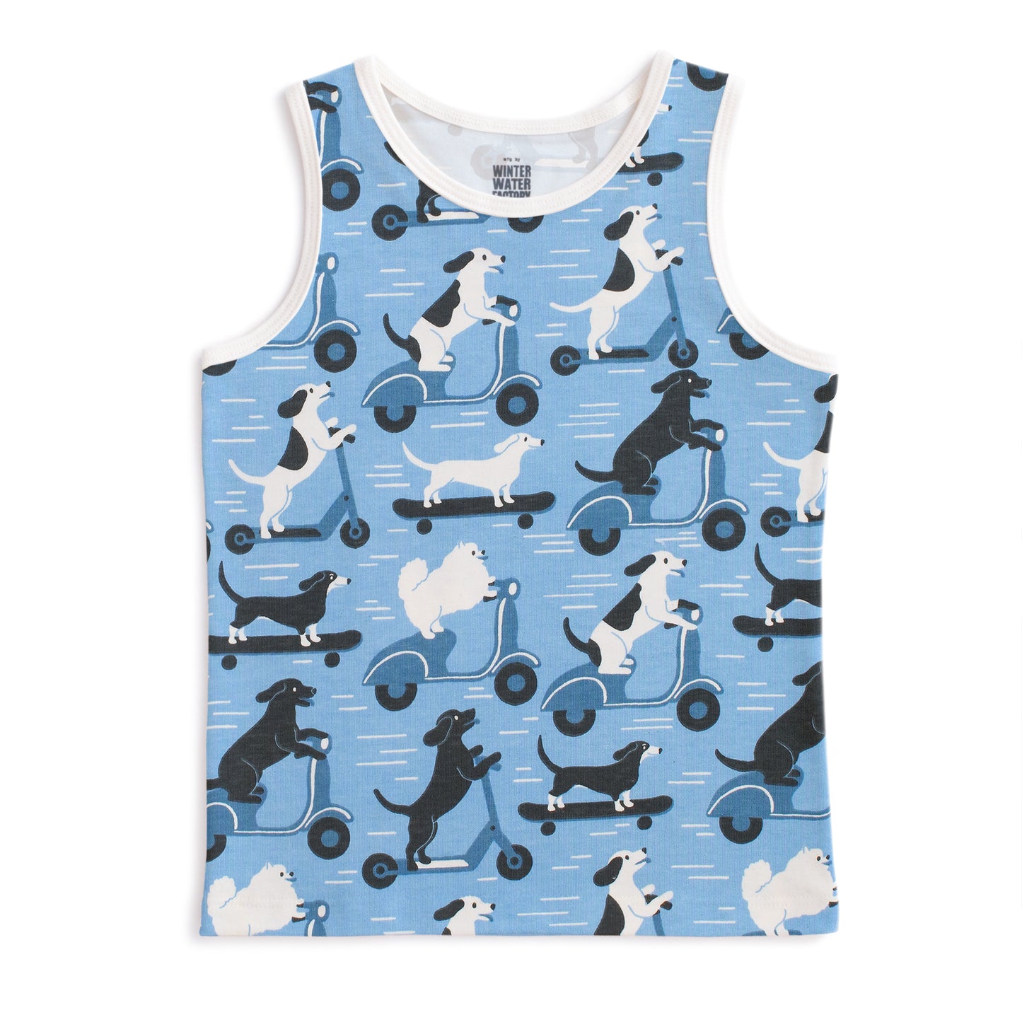 Tank Top - Dogs on Scooters Blue