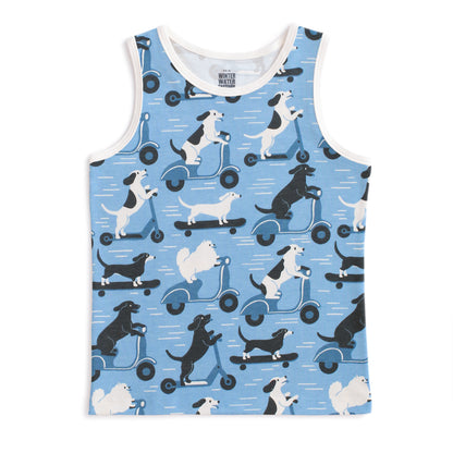 Tank Top - Dogs on Scooters Blue