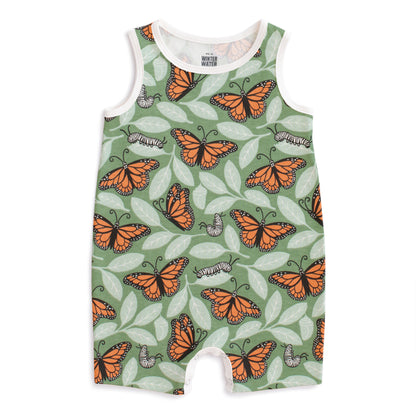 Tank Top Romper - Monarchs Dark Green