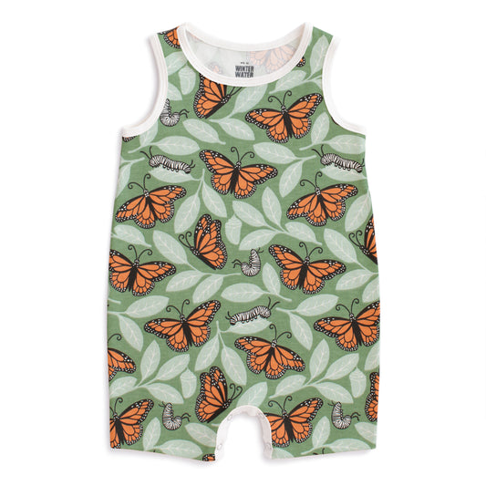 Tank Top Romper - Monarchs Dark Green