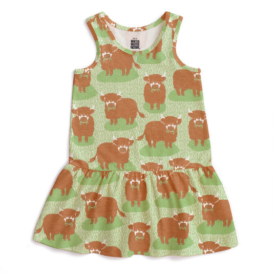 Valencia Dress - Highland Cows Green